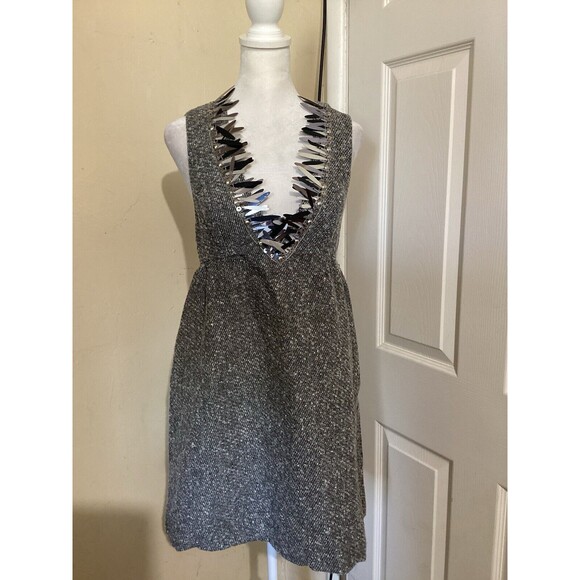 Anna Sui for Target Sleeveless Metallic Gray Boucle V-Neck Shift Mini Dress 3 - Picture 2 of 8